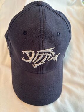 Navy Baseball Cap with Fear No Fish White Skeleton Embroidery